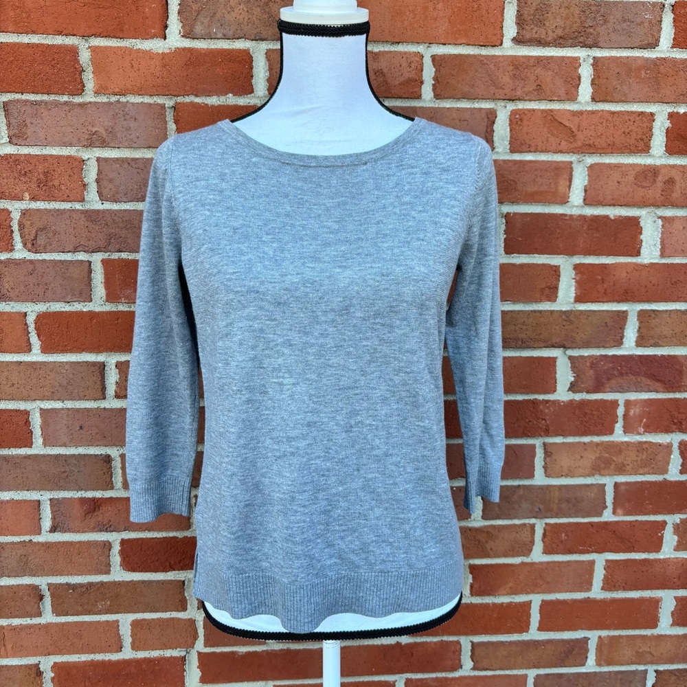 Loft Wool Blend Soft Gray Thin Knit Button Back P… - image 1